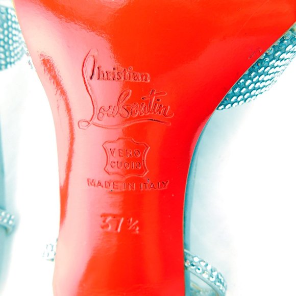 CHRISTIAN LOUBOUTIN Crystal Encrusted Silver Satin Strass Evening Heels 37.5 - Picture 8 of 9